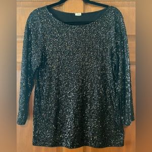 J. Crew Black 3/4 Sleeve Sequin Top